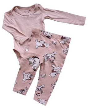 Disney baby rosa leggings og VRS rosa body str. 50