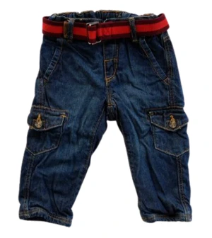 H&M mørkeblå denimbukser med bælte str. 74